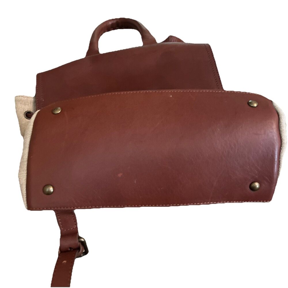 Sundance Canvas Leather Backpack Brown Beige Bag School Travel Adjustable - Picture 4 of 10